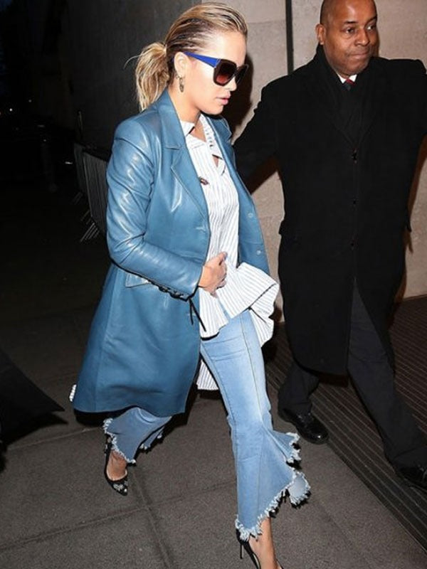 Americans Fashion Rita Ora Blue Long Coat