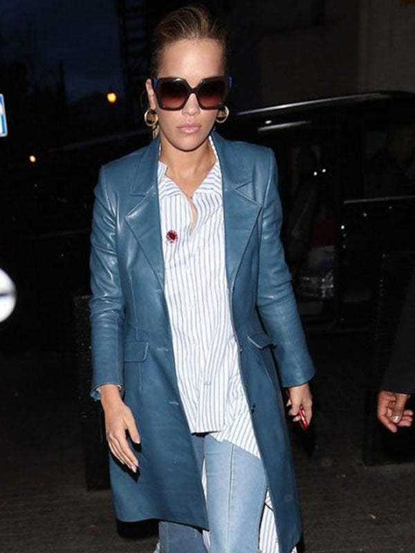 Americans Fashion Rita Ora Blue Long Coat